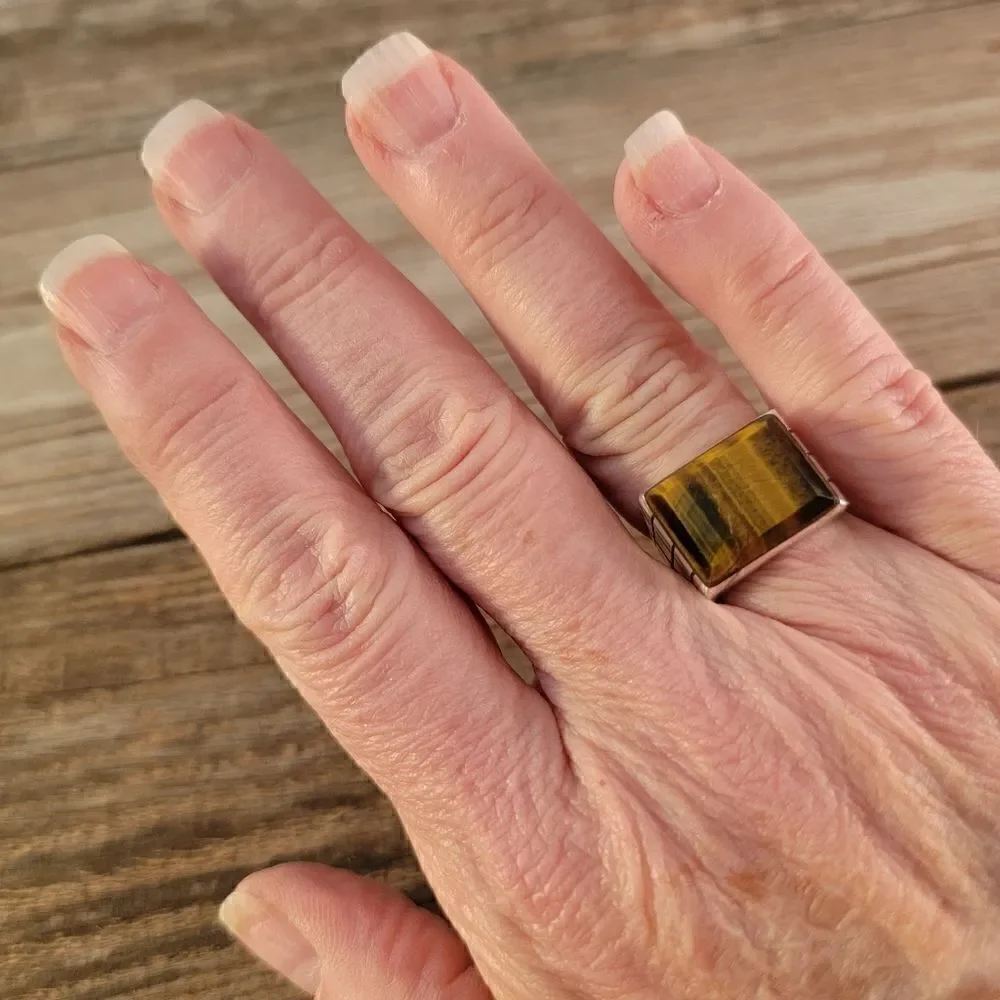 Vintage Sterling Beveled Tiger's Eye Rectangle Ring